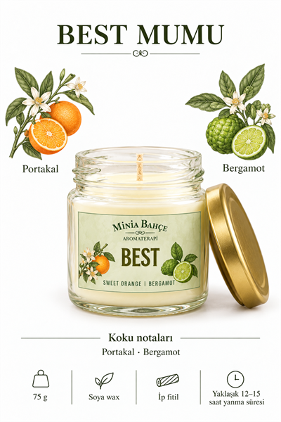 BEST – TATLI PORTAKAL VE BERGAMOT KOKULU SOYA MUMU – 75 GR