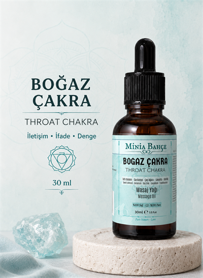 Boğaz Çakra Masaj Yağı – 30 ml | Itır, Çay Ağacı, Lavanta ve Akgünlük Yağlarıyla Masaj Bakımı