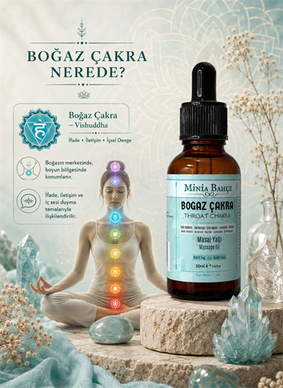 Boğaz Çakra Masaj Yağı – 30 ml | Itır, Çay Ağacı, Lavanta ve Akgünlük Yağlarıyla Masaj Bakımı