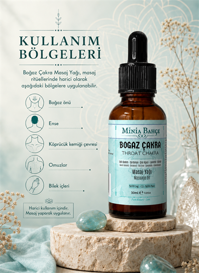 Boğaz Çakra Masaj Yağı – 30 ml | Itır, Çay Ağacı, Lavanta ve Akgünlük Yağlarıyla Masaj Bakımı