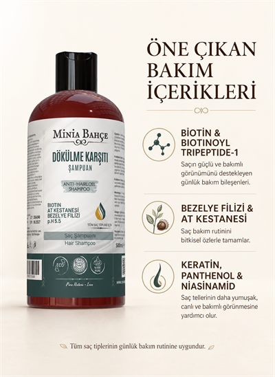 Dökülme Karşıtı Şampuan – Biotinoyl Tripeptide-1, Bezelye Filizi Ekstresi ve Biotin İçeren Saç Bakım Şampuanı, 400 ml