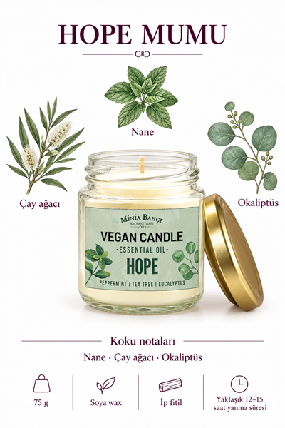 HOPE – NANE, ÇAY AĞACI VE OKALİPTÜS KOKULU SOYA MUMU – 75 GR