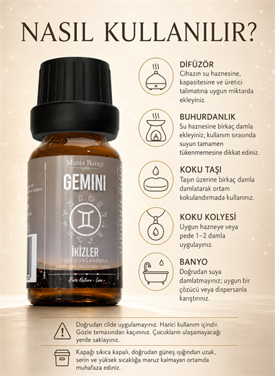 İkizler Burcu Uçucu Yağ Karışımı – Bergamot, Niaouli, Lavanta, Akgünlük ve Limon Uçucu Yağları, 10 ml
