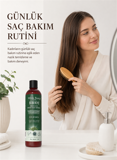 Kadınlara Özel Doğal Şampuan – Biberiye & Bitkisel Özler | Dökülme Karşıtı ve Saç Güçlendirici – 400 ml