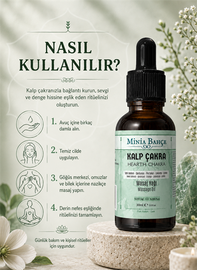 Kalp Çakra Masaj Yağı – 30 ml | Itır, Portakal, Lavanta ve Limon Yağlarıyla Masaj Bakımı