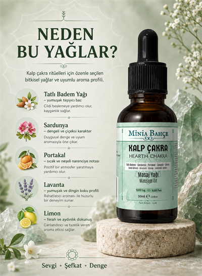 Kalp Çakra Masaj Yağı – 30 ml | Itır, Portakal, Lavanta ve Limon Yağlarıyla Masaj Bakımı