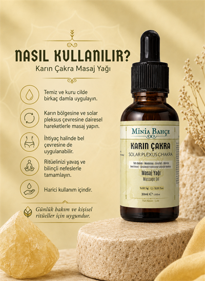 Karın Çakra Masaj Yağı – 30 ml | Mandalina, Greyfurt ve Biberiye Yağlarıyla Solar Pleksus Bakımı