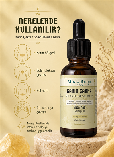 Karın Çakra Masaj Yağı – 30 ml | Mandalina, Greyfurt ve Biberiye Yağlarıyla Solar Pleksus Bakımı