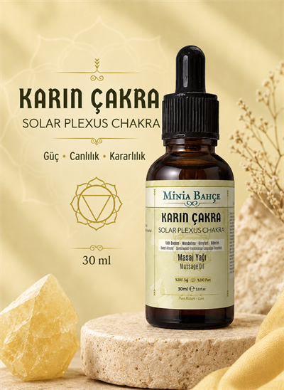 Karın Çakra Masaj Yağı – 30 ml | Mandalina, Greyfurt ve Biberiye Yağlarıyla Solar Pleksus Bakımı