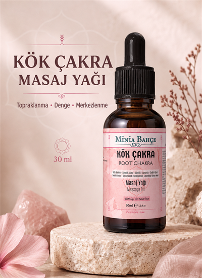 Minia Bahçe Kök Çakra Masaj Yağı – 30 ml | Sandal, Akgünlük ve Sedir Ağacı Yağlarıyla Masaj Bakımı