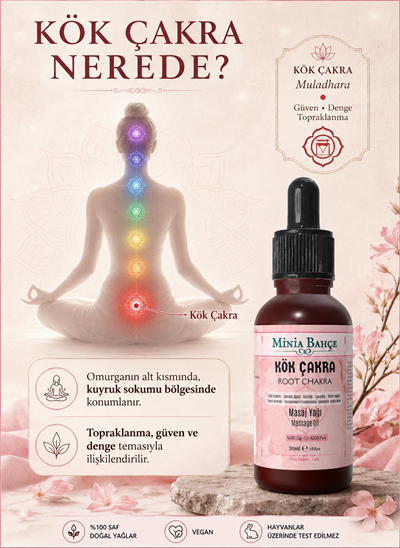 Minia Bahçe Kök Çakra Masaj Yağı – 30 ml | Sandal, Akgünlük ve Sedir Ağacı Yağlarıyla Masaj Bakımı