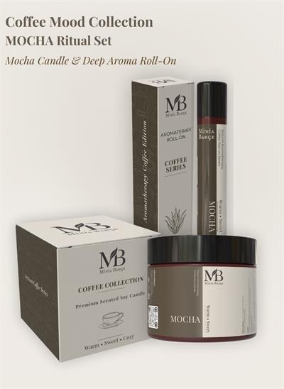 Mocha Ritüel İkili Set – Mocha Soy Wax Mum (100 g) + Deep Aroma Roll-On (10 ml)