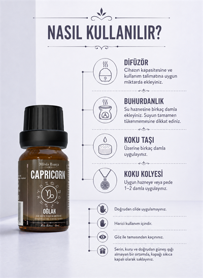 Oğlak Burcu Uçucu Yağ Karışımı – Zencefil, Nane, Limon Otu, Kekik ve Palmarosa Uçucu Yağları, 10 ml