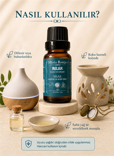Relax Uçucu Yağ Karışımı – 10 ml | Lavanta, Paçuli, Adaçayı, Limon ve Itır Yağlı Aromaterapi Karışımı