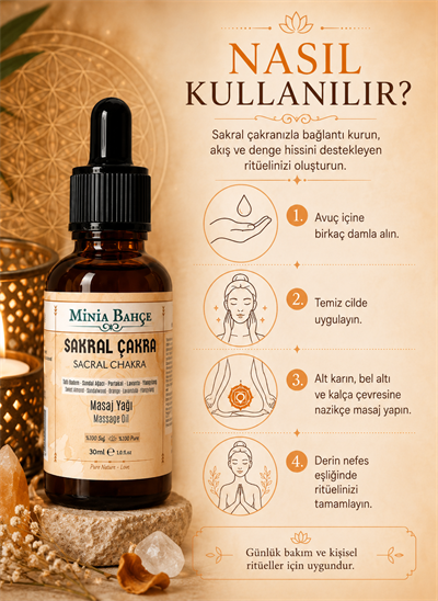 Sakral Çakra Masaj Yağı – 30 ml | Sandal, Portakal, Lavanta ve Ylang Ylang Yağlarıyla Masaj Bakımı