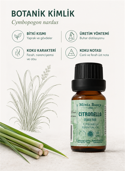 Citronella Uçucu Yağı – 10 ml | Saf ve Katkısız Bitkisel Uçucu Yağ