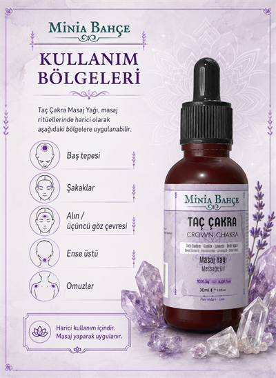 Taç Çakra Masaj Yağı – 30 ml | Akgünlük, Lavanta ve Sedir Ağacı Yağlarıyla Masaj Bakımı