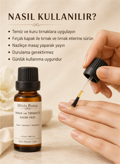 Minia Bahçe Tırnak ve Tırnak Eti Bakım Yağı – 20 ml | Fırçalı Aplikatörle Yoğun Bakım