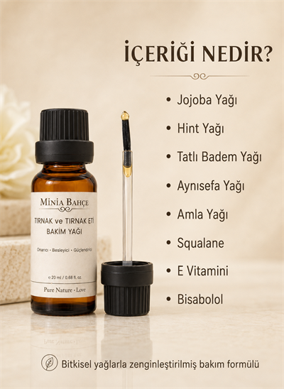 Minia Bahçe Tırnak ve Tırnak Eti Bakım Yağı – 20 ml | Fırçalı Aplikatörle Yoğun Bakım
