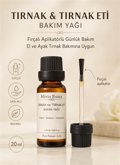 Minia Bahçe Tırnak ve Tırnak Eti Bakım Yağı – 20 ml | Fırçalı Aplikatörle Yoğun Bakım