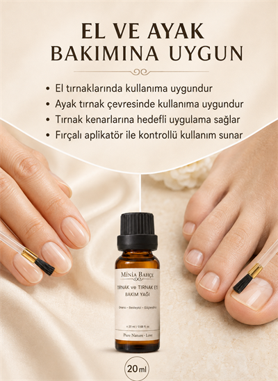 Minia Bahçe Tırnak ve Tırnak Eti Bakım Yağı – 20 ml | Fırçalı Aplikatörle Yoğun Bakım