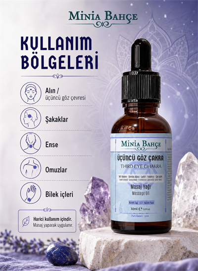 Üçüncü Göz Çakra Masaj Yağı – 30 ml | Sandal, Ladin, Yasemin ve Çay Ağacı Yağlarıyla Masaj Bakımı