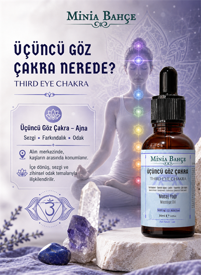 Üçüncü Göz Çakra Masaj Yağı – 30 ml | Sandal, Ladin, Yasemin ve Çay Ağacı Yağlarıyla Masaj Bakımı
