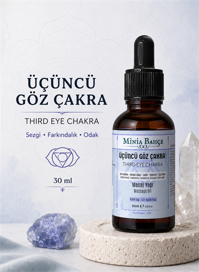 Üçüncü Göz Çakra Masaj Yağı – 30 ml | Sandal, Ladin, Yasemin ve Çay Ağacı Yağlarıyla Masaj Bakımı