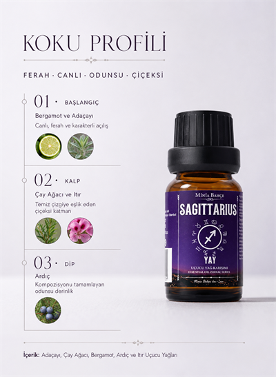 Yay Burcu Uçucu Yağ Karışımı – Adaçayı, Çay Ağacı, Bergamot, Ardıç ve Itır Uçucu Yağları, 10 ml