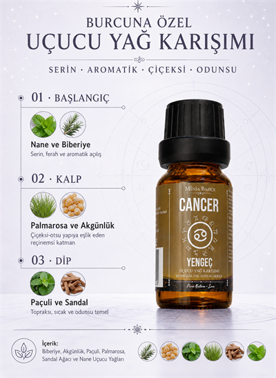 Yengeç Burcu Uçucu Yağ Karışımı – Biberiye, Akgünlük, Paçuli, Palmarosa, Sandal Ağacı ve Nane Uçucu Yağları, 10 ml
