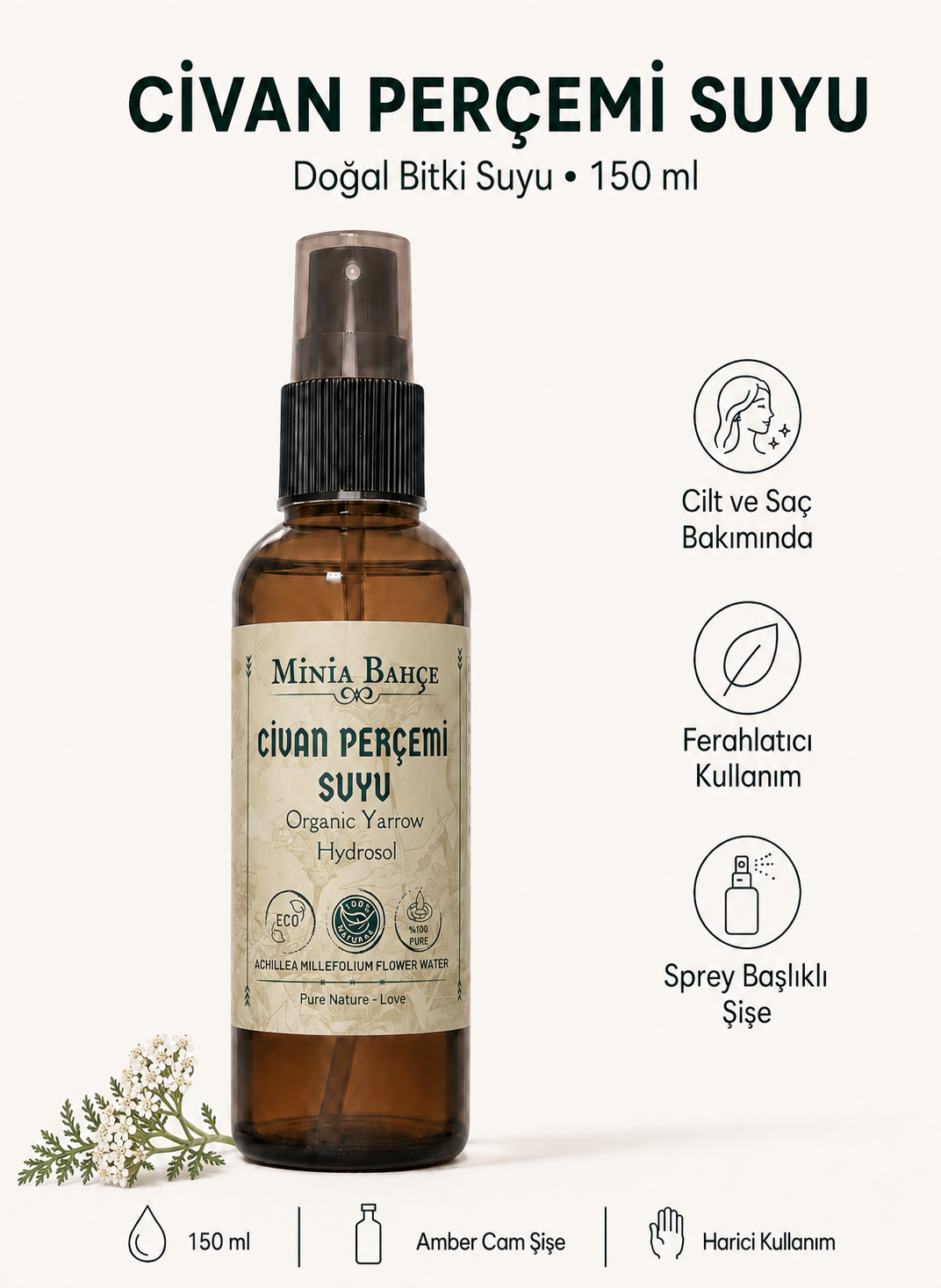 Civanperçemi Suyu - %100 Doğal ve Yağlı Hidrosol, 150ml