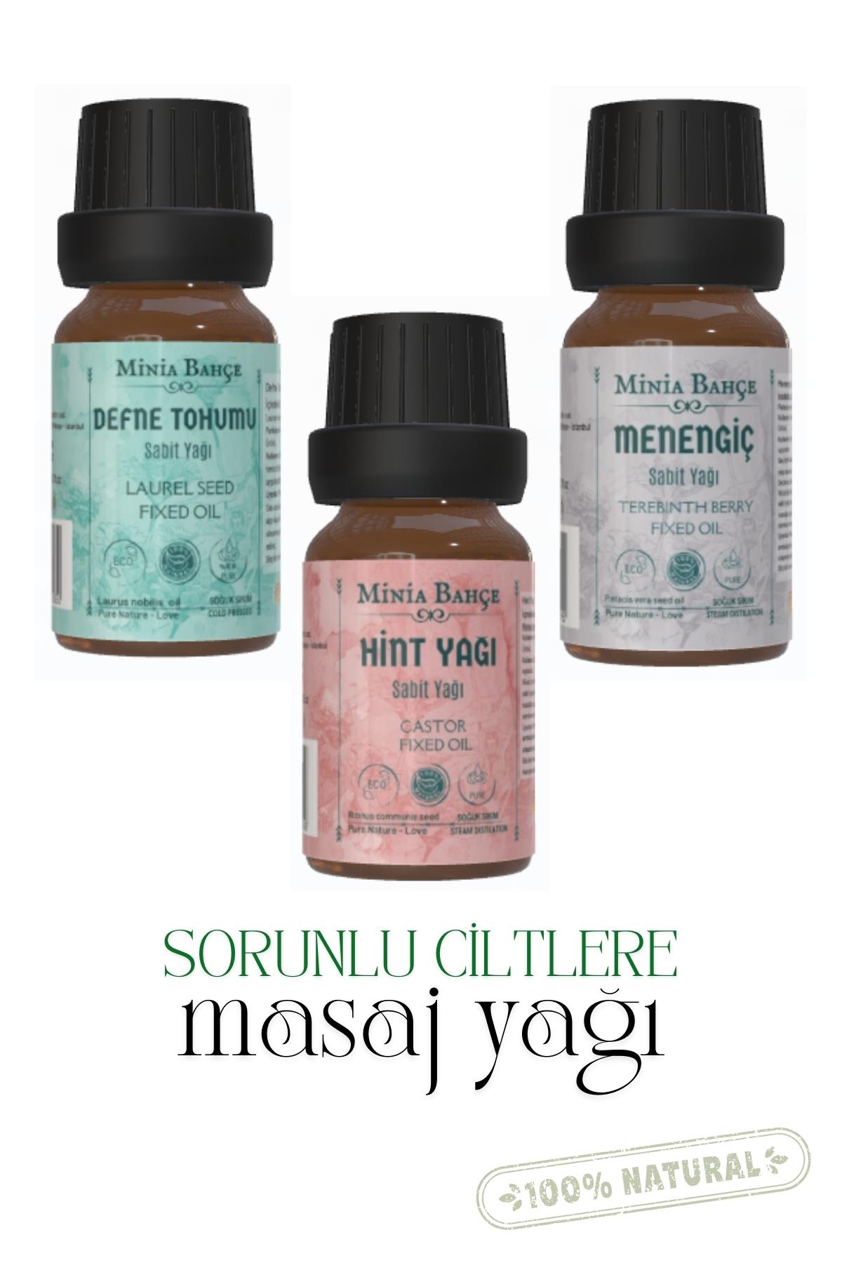 Defne Tohumu Sabit Yağı, Menengiç Sabit Yağı, Hint Sabit Yağı, 20'şer Ml. 3 Adet, %100 Saf