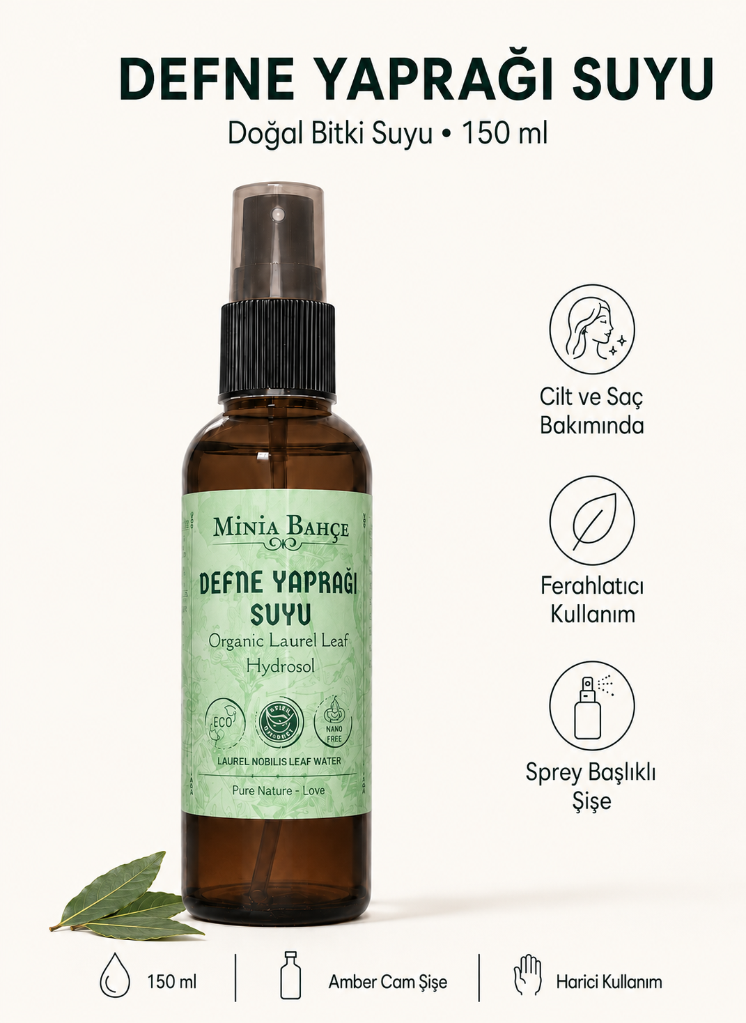 Defne Yaprağı Suyu - %100 Doğal ve Yağlı Hidrosol, 150ml