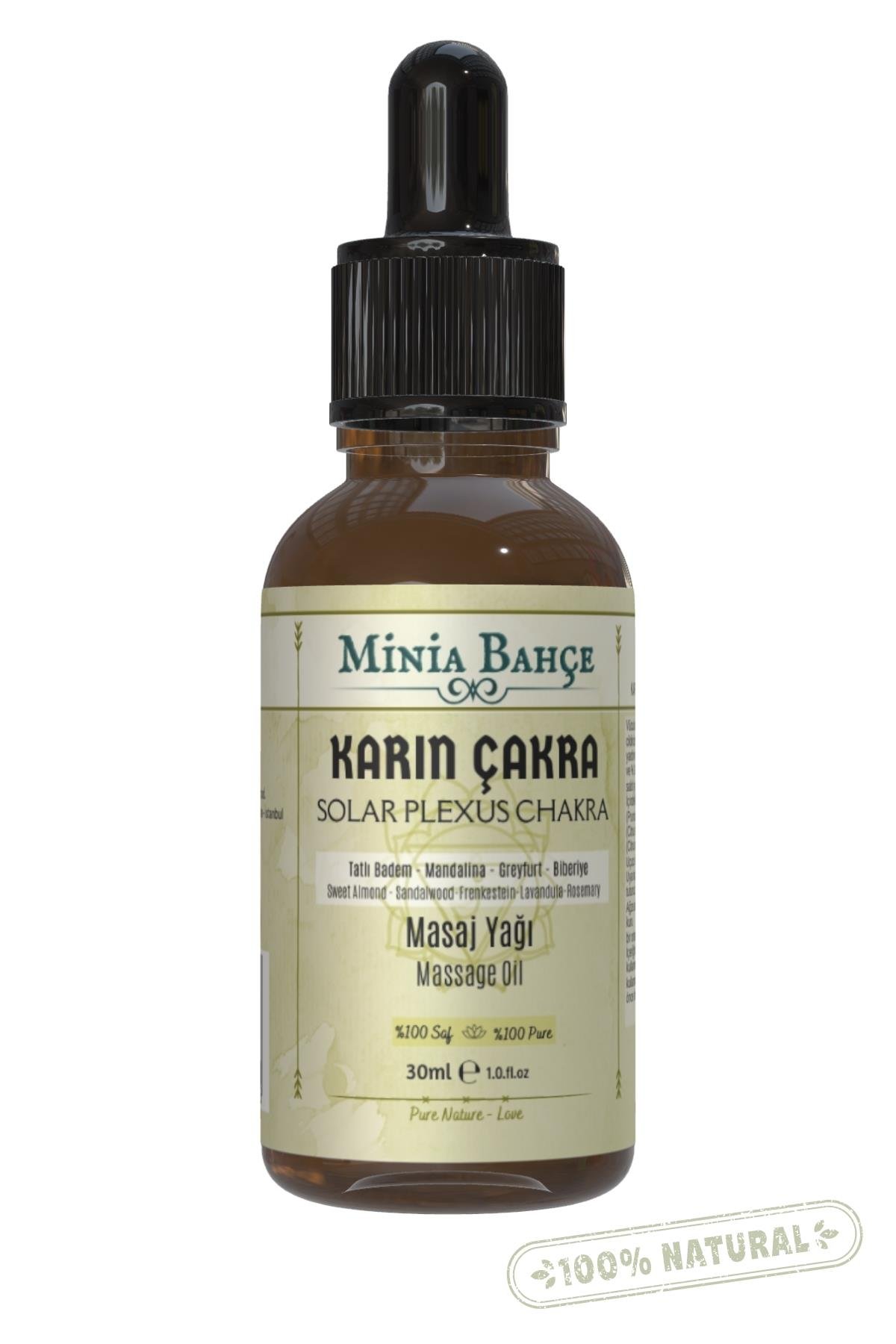 Karın Çakra Masaj Yağı, Solar Plexus Chakra, 30ml, %100 Saf