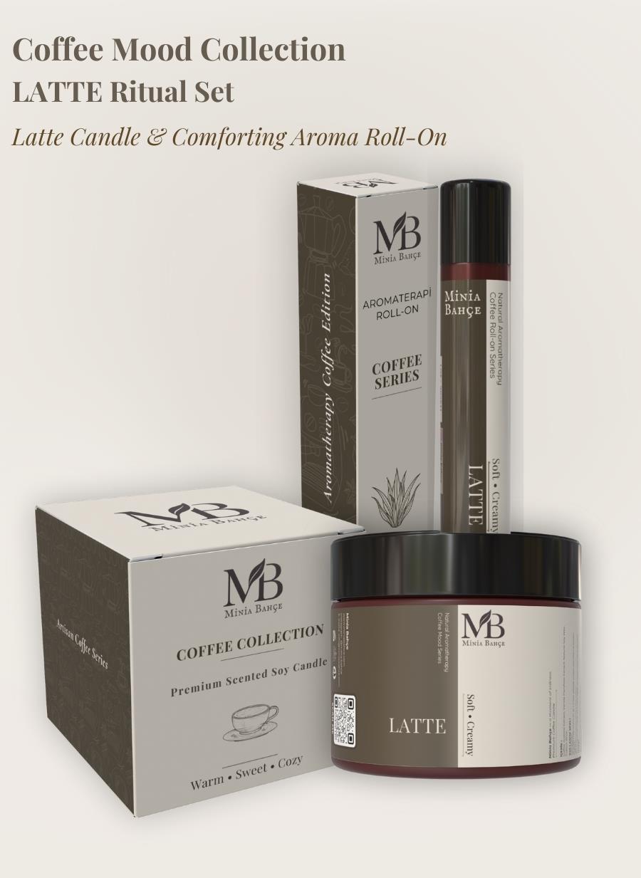 Latte Ritüel İkili Set – Latte Soy Wax Mum (100 g) + Latte Aroma Roll (10 ml)