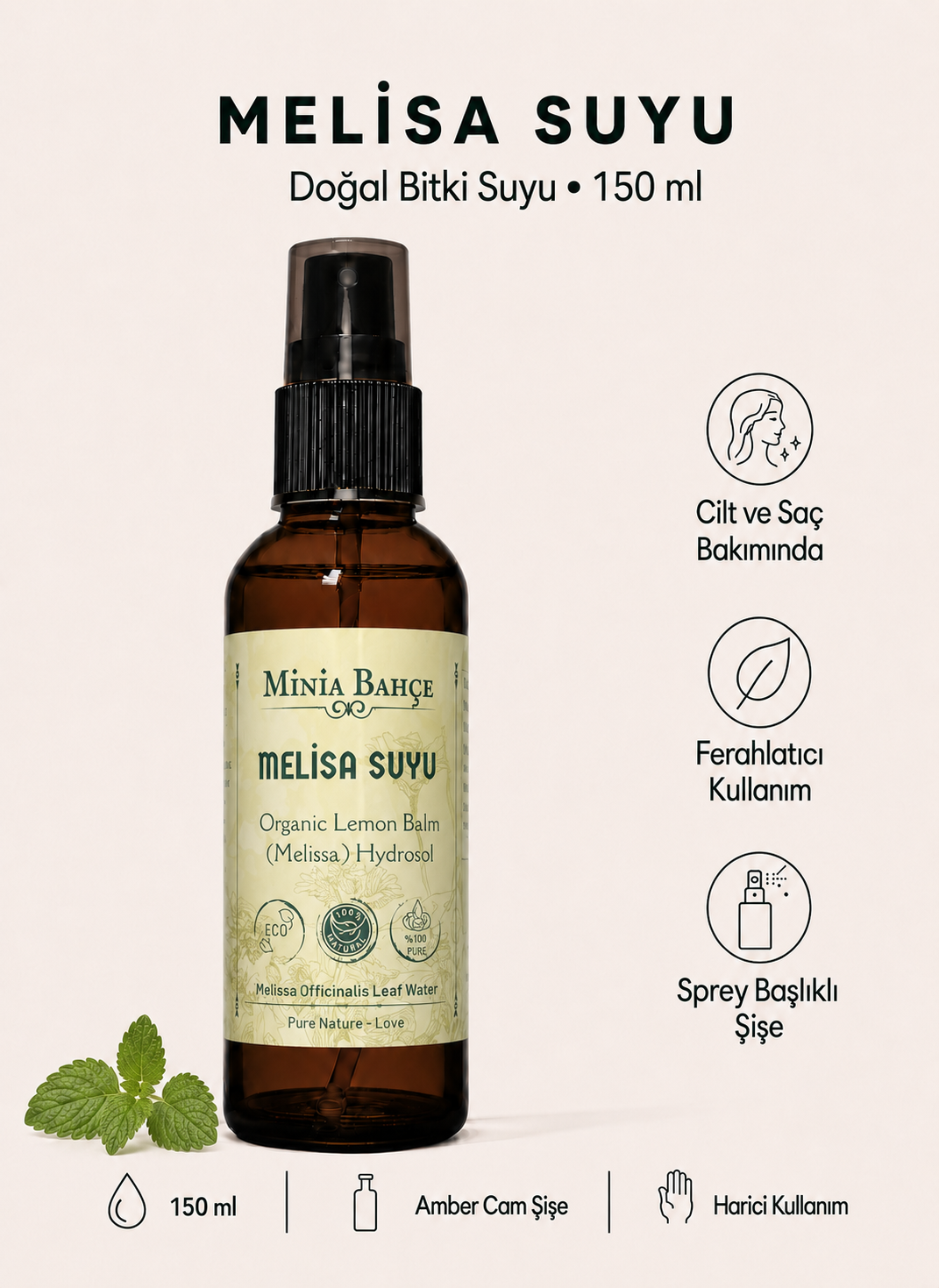 Melisa (Oğulotu) Suyu - %100 Doğal Hidrosol, 150ml | Sakinleştirici ve Ferahlatıcı Etkiler