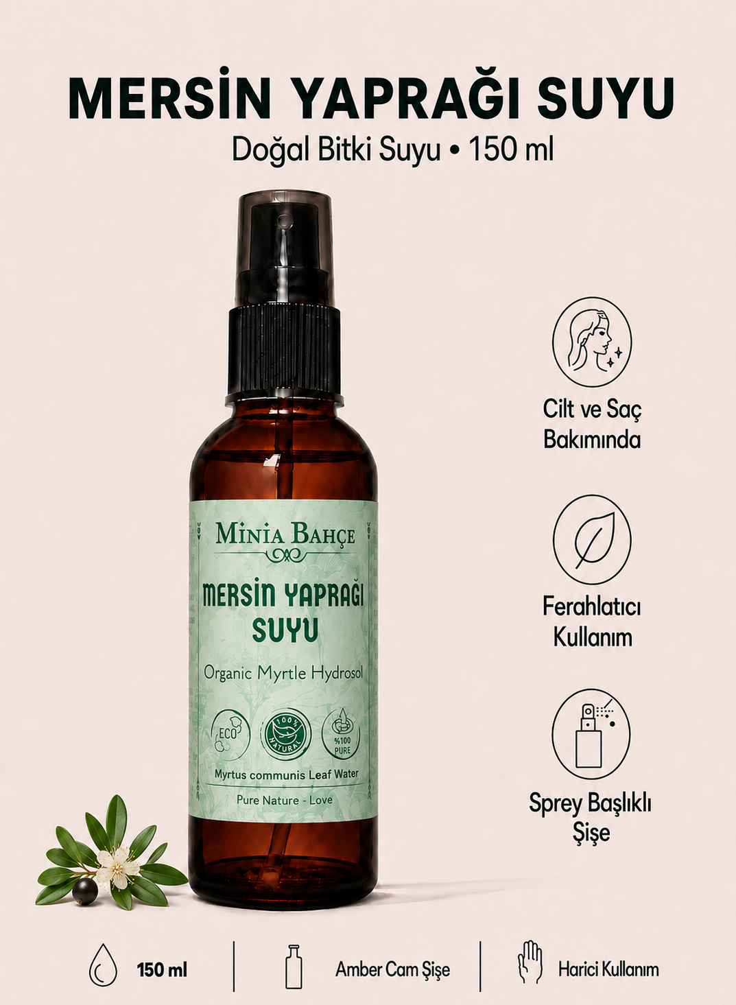 Mersin Yaprağı Suyu – %100 Doğal Hidrosol, 150 ml