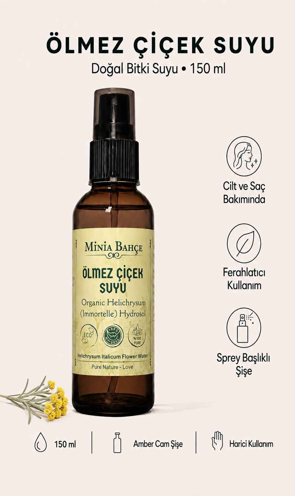 Ölmez Çiçek (ALTINOTU) Suyu -%100 Doğal Hidrosol, 150ml