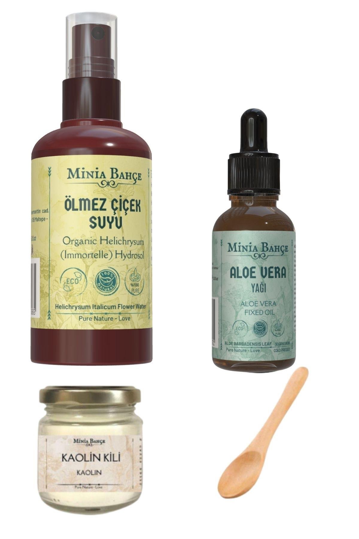 Ölmez Çiçek Suyu 150ml, Aloevera Yağı 30ml, Kaolin Kili 75gr. %100 Saf Ve Doğal