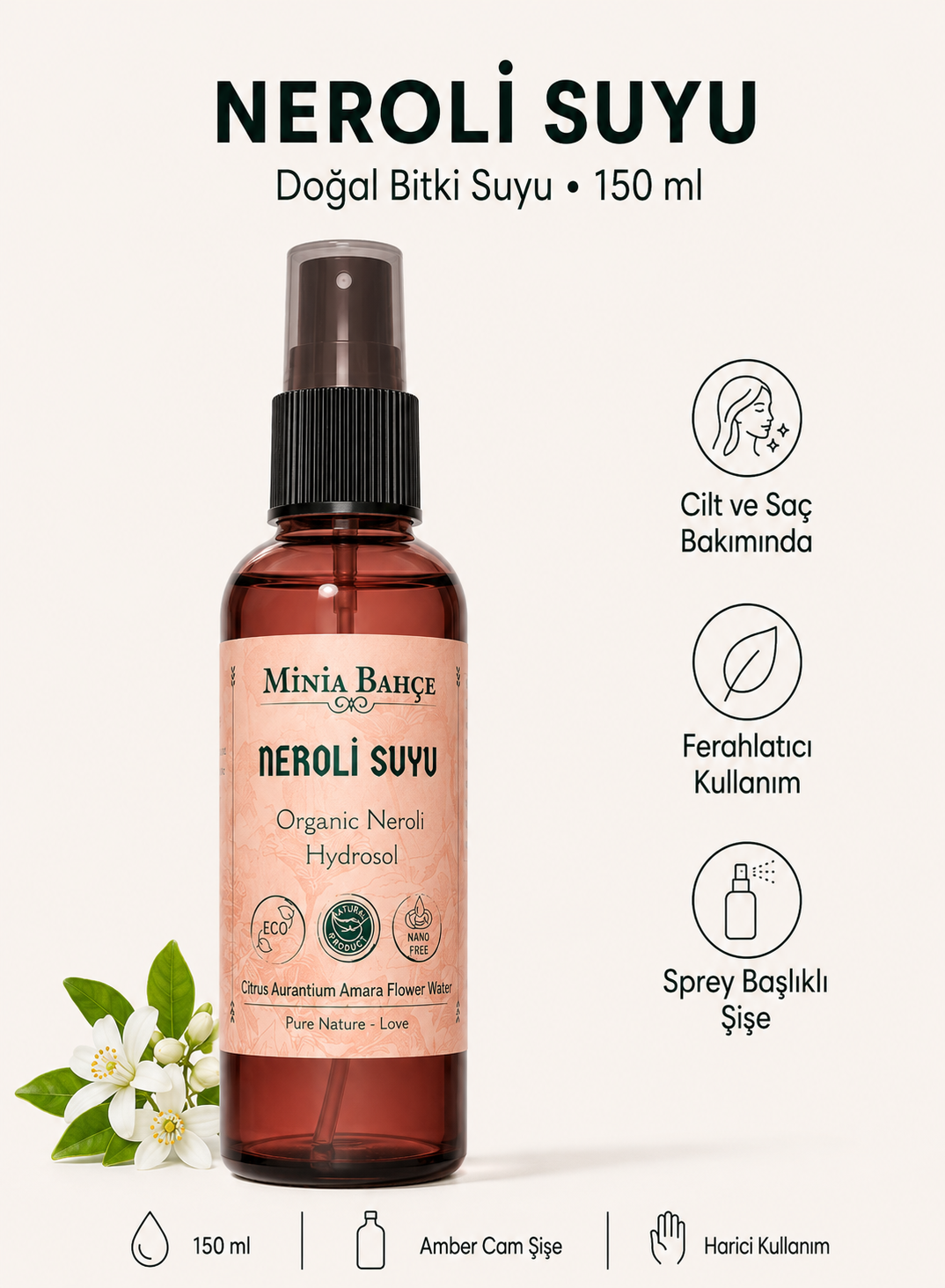 Portakal Çiçeği - Neroli Suyu -%100 Doğal Hidrosol, 150ml