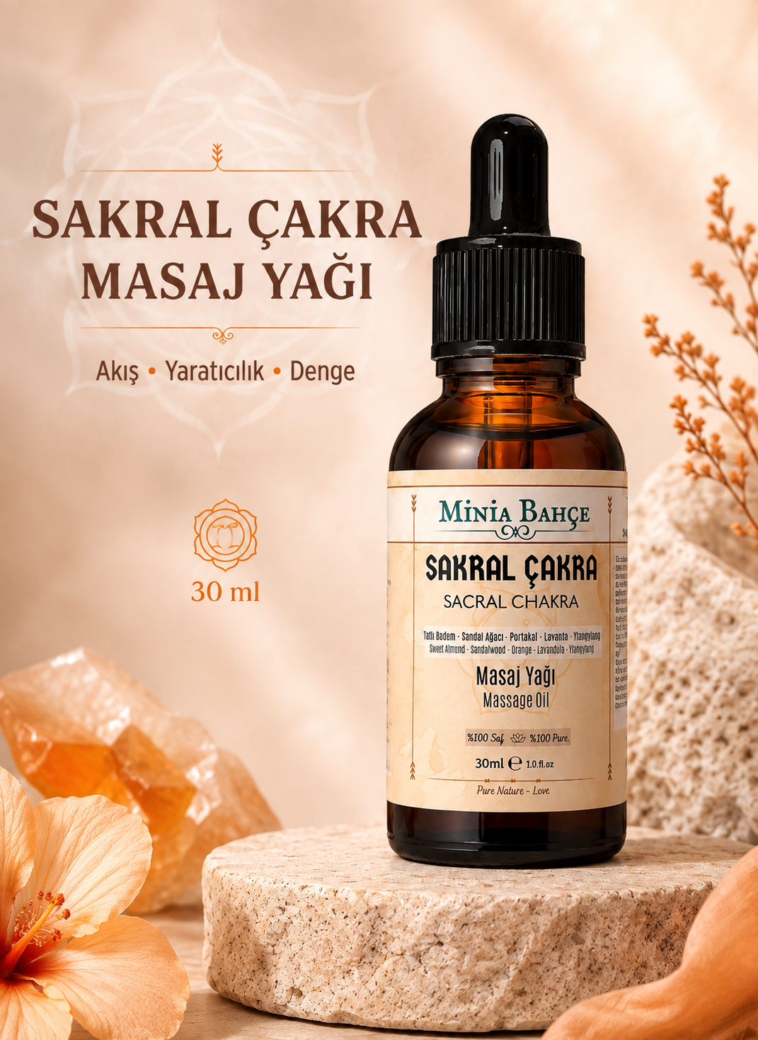 Sakral Çakra Masaj Yağı - Sacral Chakra Oil, 30ml | %100 Saf ve Doğal