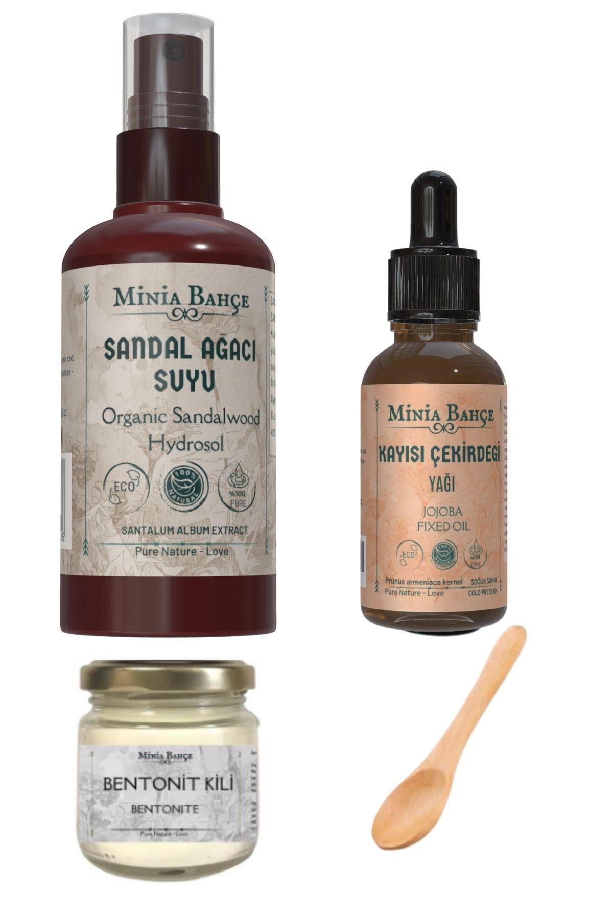 Sandal Ağacı Suyu 150ml Kayısı Çekirdeği Yağı 30ml Bentonit Kili 75gr. %100 Saf Ve Doğal.