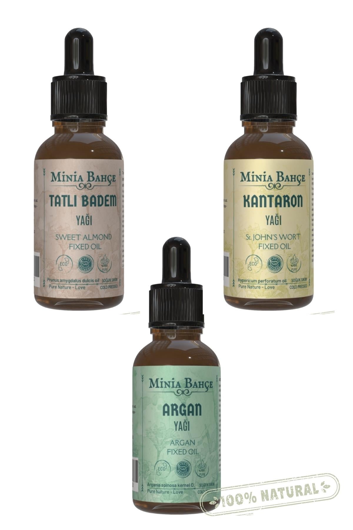 Tatlı Badem Yağı, Kantaron Yağı, Argan Yağı (3'lü Set) 30ml X 3 Adet