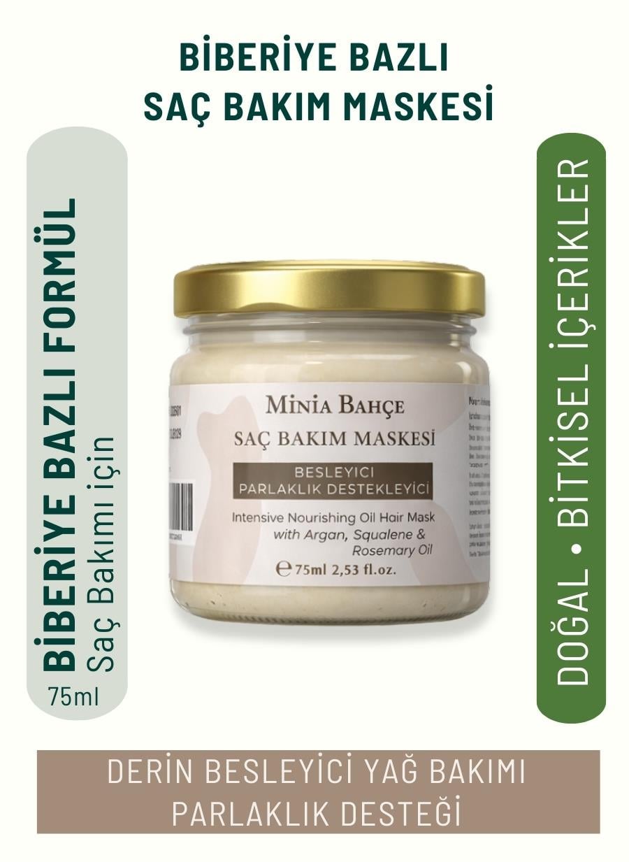 Yoğun Besleyici & Onarıcı Doğal Saç Maskesi, Kuru ve Yıpranmış Saçlar İçin Bitkisel Bakım – 75 ml