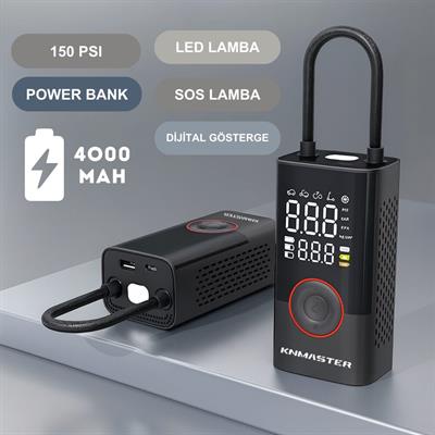 KNMaster LP-200 150 PSI Şarjlı Hava Pompası  ve Powerbank