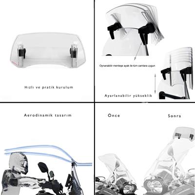 KNMASTER Motosiklet Ön Cam Uzatma (Deflektör) Üniversal Model C