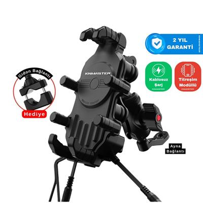 KNMASTER TT-820WC Kablosuz Şarjlı Titreşim Modüllü Motosiklet Telefon Tutucu