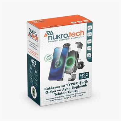 Nukrotech M22 Plus Wireles Şarjlı Ve Type C Telefon Tutucu Gidon Ve Ayna Bağlantılı