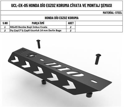 Üçel Egzoz Koruma Demiri Siyah - Honda Dio