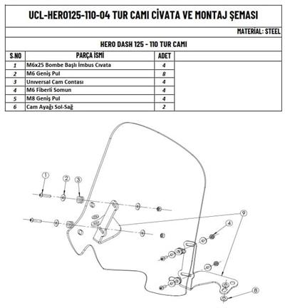 Üçel Tur Camı Füme - Hero Dash 110,125